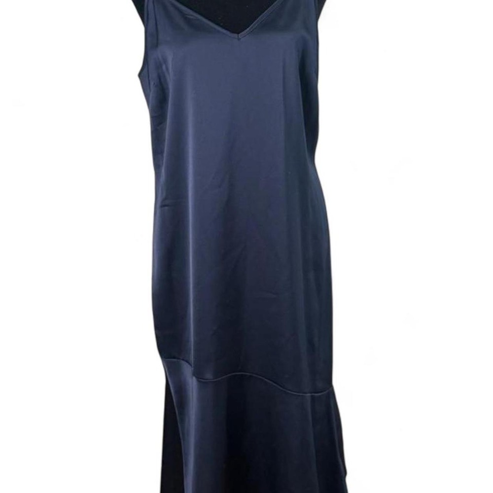 Sam Edelman Navy Blue Satin Slip Dress Midi V-Neck Adjustable Straps Size 6